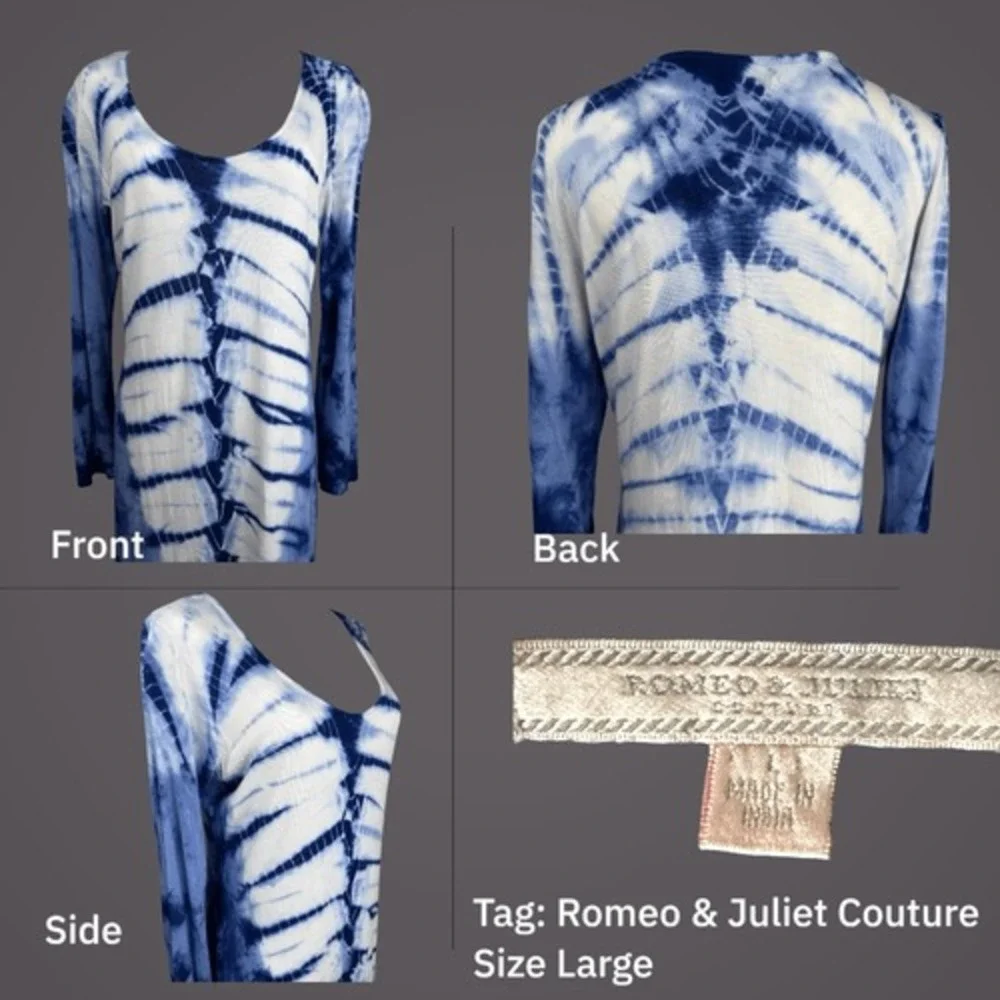 Romeo & Juliet Couture Womens Tie Dye Maxi Dress Size L Blue White‎ Boho Resort - Picture 3 of 16
